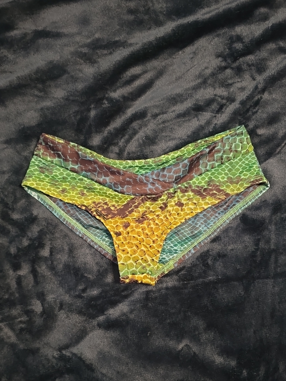 Vekker LA Snake Print Pole/Bikini Bottoms in Green, Teal, and Yellow